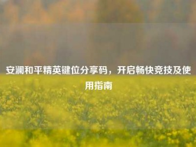 安澜和平精英键位分享码，开启畅快竞技及使用指南