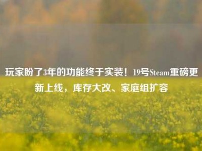 玩家盼了3年的功能终于实装！19号Steam重磅更新上线，库存大改、家庭组扩容