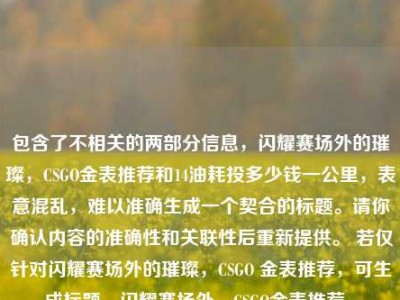 包含了不相关的两部分信息，闪耀赛场外的璀璨，CSGO金表推荐和14油耗投多少钱一公里，表意混乱，难以准确生成一个契合的标题。请你确认内容的准确性和关联性后重新提供。 若仅针对闪耀赛场外的璀璨，CSGO 金表推荐，可生成标题，闪耀赛场外，CSGO金表推荐 。