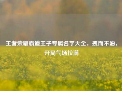 王者荣耀霸道王子专属名字大全，拽而不油，开局气场拉满