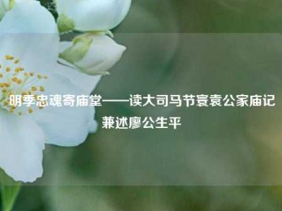 明季忠魂寄庙堂——读大司马节寰袁公家庙记兼述廖公生平