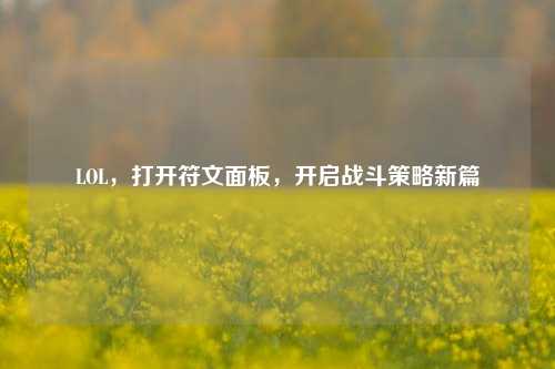 LOL，打开符文面板，开启战斗策略新篇