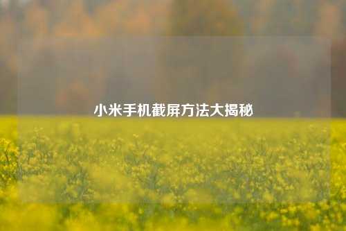小米手机截屏方法大揭秘
