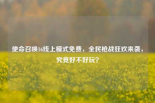 使命召唤16线上模式免费，全民枪战狂欢来袭，究竟好不好玩？