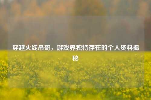 穿越火线吊哥，游戏界独特存在的个人资料揭秘