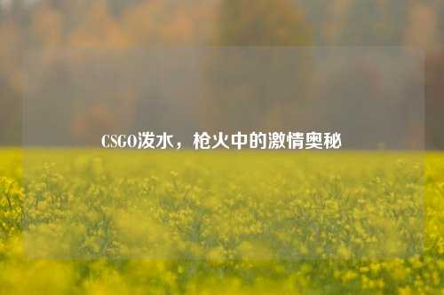 CSGO泼水，枪火中的激情奥秘