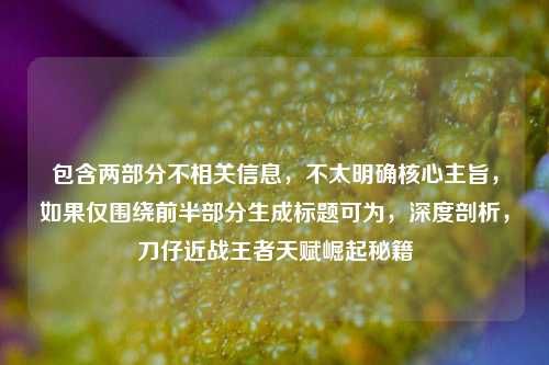 包含两部分不相关信息，不太明确核心主旨，如果仅围绕前半部分生成标题可为，深度剖析，刀仔近战王者天赋崛起秘籍