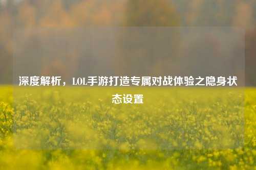 深度解析，LOL手游打造专属对战体验之隐身状态设置