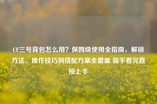 CF三号背包怎么用？保姆级使用全指南，解锁方法、操作技巧到搭配方案全覆盖 新手看完直接上手