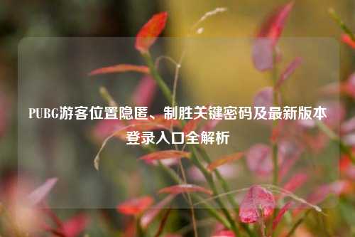 PUBG游客位置隐匿、制胜关键密码及最新版本登录入口全解析