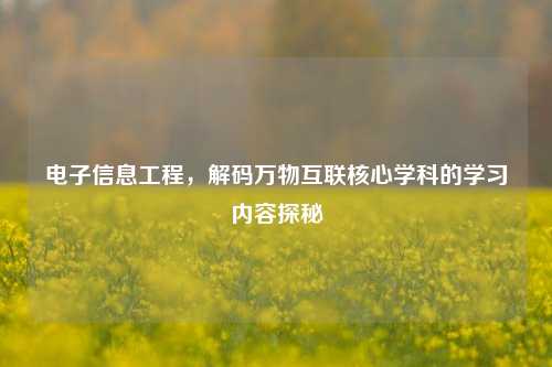 电子信息工程，解码万物互联核心学科的学习内容探秘