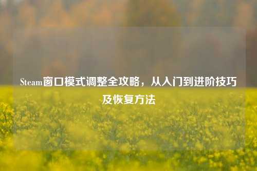 Steam窗口模式调整全攻略，从入门到进阶技巧及恢复方法