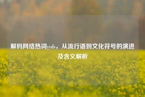 解码网络热词yyds，从流行语到文化符号的演进及含义解析